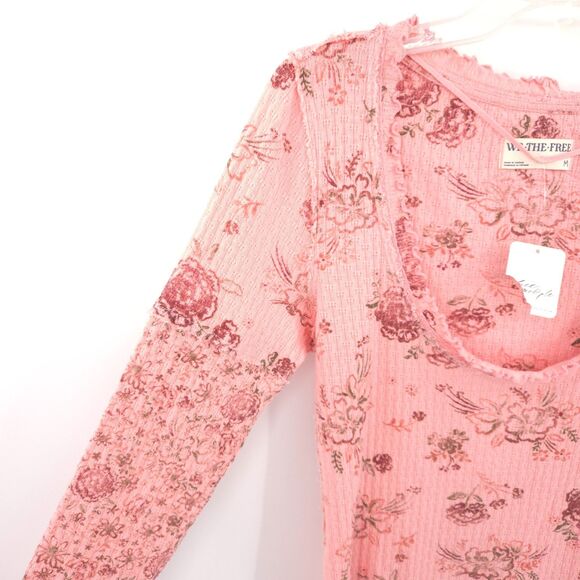 Free People NWT We the Free Clover Printed Thermal Tee Size M pink floral - Picture 3 of 10